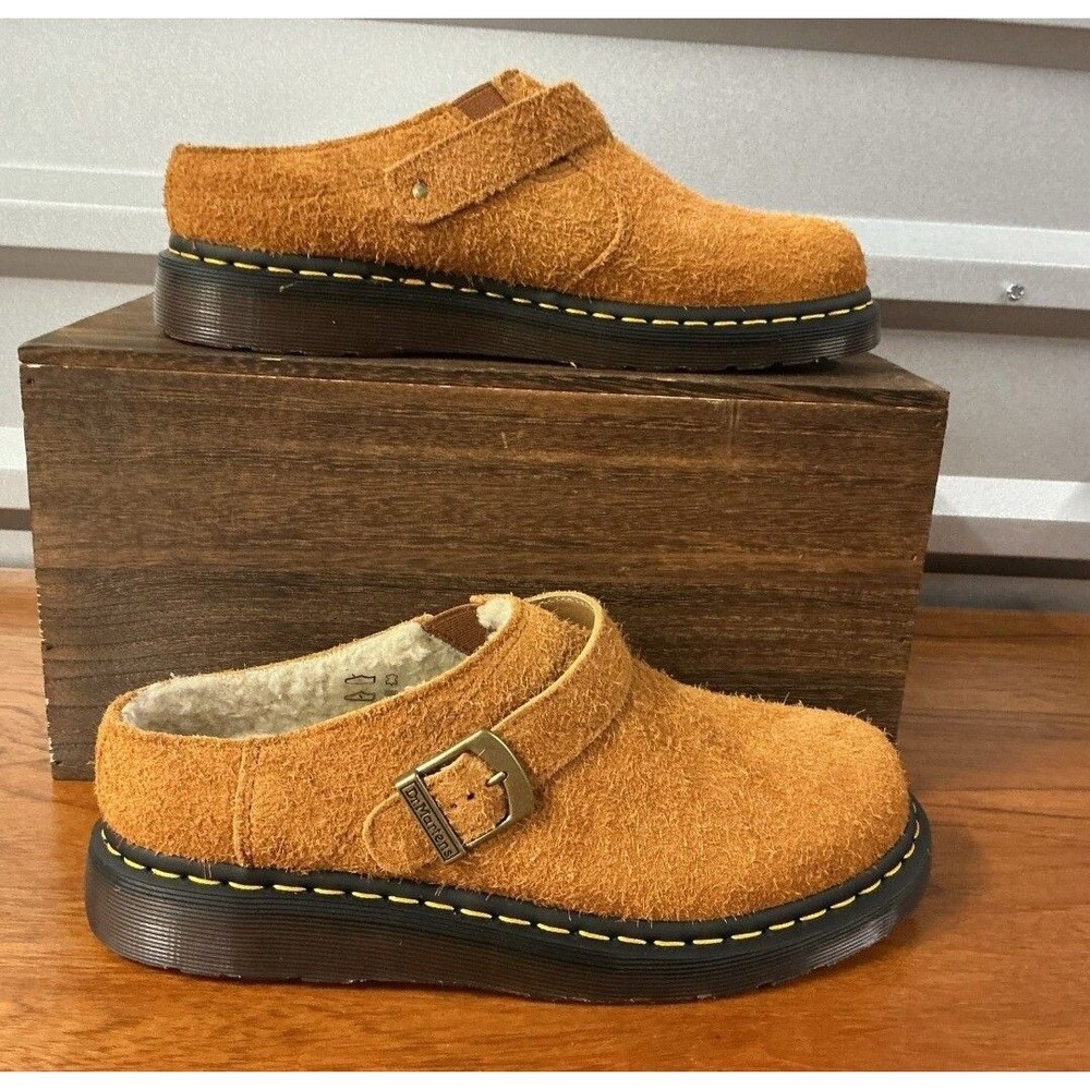 Dr. Martens Isham Mules Brown Faux Shearling Lined Suede Slingback Men's Size 10